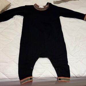Burberry Black Romper with Striped Trim